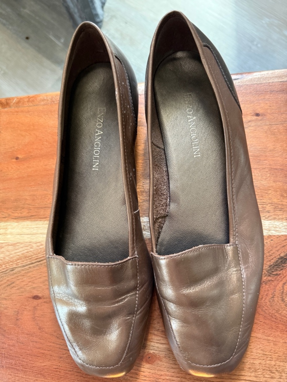 Enzo Angiolini Brown Leather Slip-On Loafers